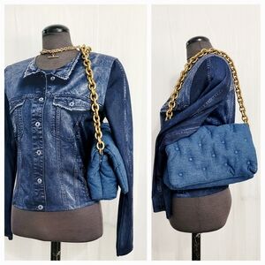 Zara Blue Denim Shoulder Bag with Gold Chain